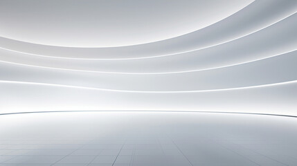 Interior of a empty minimal modern white room with abstract volumetric walls. Pattern on wall. Copy space. Generative AI