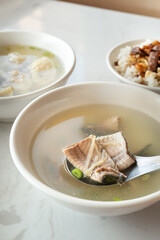 Milkfish skin soup, distinctive and famous seafood cuisine of Taiwanese food in Tainan.