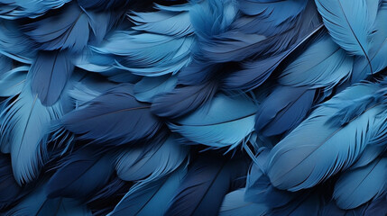 Abstract background of bright blue feathers. Illustration, wallpaper. - obrazy, fototapety, plakaty