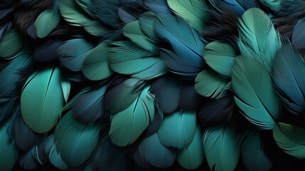 Abstract background of bright turquoise feathers. Illustration, wallpaper. - obrazy, fototapety, plakaty