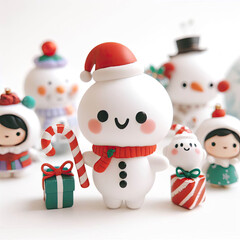 white background, cute character, Christmas toys