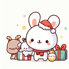 white background, cute character, Christmas toys