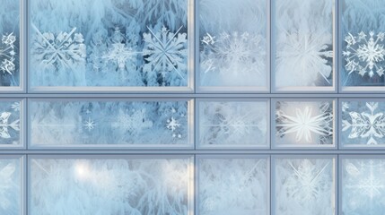  a series of frosted glass windows with snow flakes in the middle of the window and snow flakes in the middle of the window.  generative ai