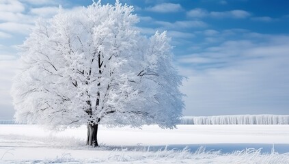 Snowy Tree in Winter Landscape