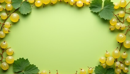 Fresh Gooseberries on Vibrant Green Background