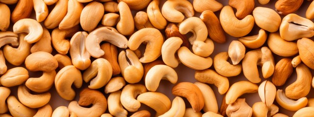 Cashew nuts texture background seamless pattern.  Nuts creative layout. - obrazy, fototapety, plakaty