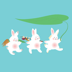 Happy rabbits, having got food, return home.