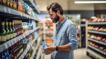 a young man at the supermarket buying groceries. Shopping in a grocery store. Grocery shopping
