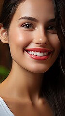 Closeup of smile with white healthy teeth. Smile emotion illustration. Generative AI