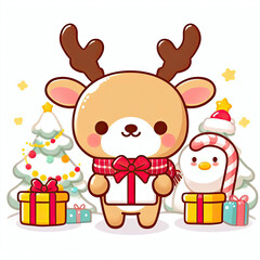 Fototapeta premium white background, cute character, New Year's reindeer