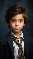 Image of Asian child posing on background. People portrait illustration. Generative AI