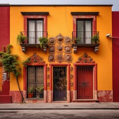 a building with red and yellow walls
