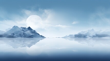  a large body of water with a mountain range in the background and a full moon in the sky above it.  generative ai