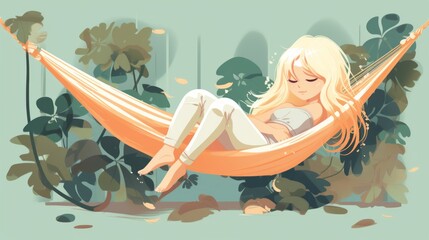 a cartoon of a girl lying in a hammock