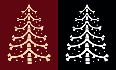 Bones Christmas tree illustration for gothic Christmas decorations. Creepy holiday season skeleton aesthetic. Minimalist vector for printable products.