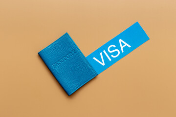 Passport and visa for traveling. Approved visa for vacation trip