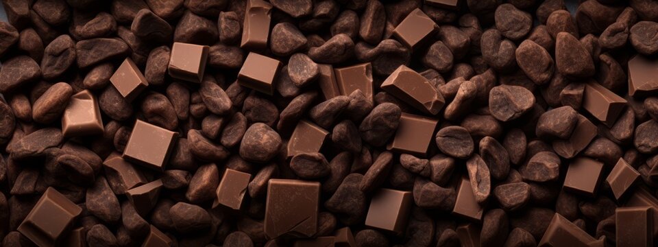 Cocoa beans and chocolate seamless texture background.
