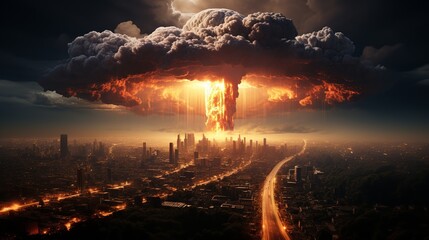 World nuclear war with using atomic bombs which exploded over the Earth surface	