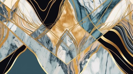 Fond art déco abstrait avec un motif géométrique minimaliste, incrustation de mosaïque moderne, carrelage, texture d'agate de marbre et d'or. IA générative, IA - obrazy, fototapety, plakaty