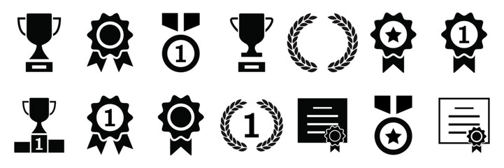 Award & Trophy cup icon set. Awards symbol collection. Winner Medal silhouette isolated elements.