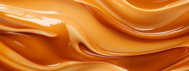 Liquid salted caramel syrup. Background of caramel paste. Texture Close up, top view.