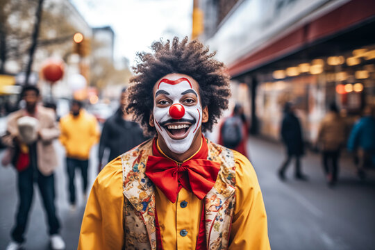 Photo of Clown in yellow in the city