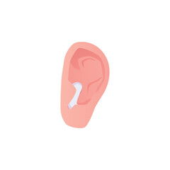 Hearing aid in the ear, vector illustration in flat style. Isolated in white.