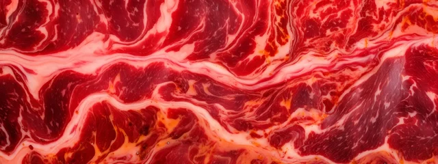 Fotobehang Fresh  realistic red meat steak texture. 3d raw meat background. Cow cut steak pattern. © Artem