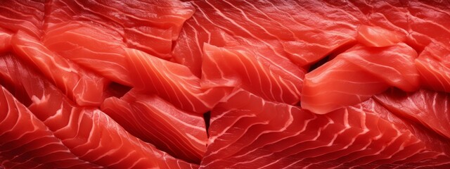 Sliced bluefin tuna raw meat texture background, close-up. - obrazy, fototapety, plakaty