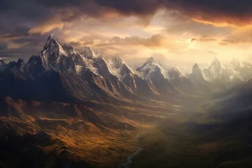 Foto op Aluminium Scenic landscape with towering peaks and majestic ranges. Generative AI © Yana