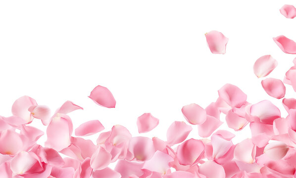 Romantic pink rose petals on transparent background, png
