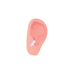 Hearing aid medical gadget in ear vector illustration, hearing assistance BTE devices with external receiver, microphone