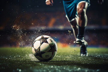 Soccer player in the heat of the game getting ready to deliver a powerful kick. Ai generated