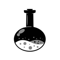 Magic bottle. Esoteric alchemy and glass elixir poison. Mystery chemistry drink. Fantasy cartoon magical mystic mixture, Vintage decorative element