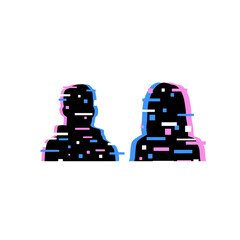 Distorted Glitch Avatar. Digital Silhouette of people. Retro glow VHS effect Human. Cyber profile of computer user. Anonymous hacker avatar isolated on white background