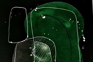 Black and green abstract background. Colorful ink blots and stains, wallpaper print. Creative backdrop, chaotic paint brushstrokes, pattern for printing on card.