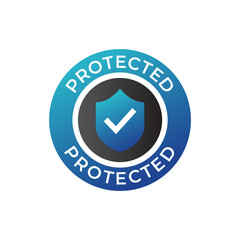 Protection, protected shield concept with banner. Safety badge icon. Security label. Vector illustration - obrazy, fototapety, plakaty