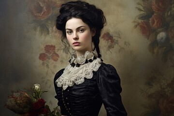 Medieval fashion. Victorian style clothes woman portrait - obrazy, fototapety, plakaty