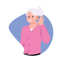 Old woman with hearing aid, vector illustration on white background.