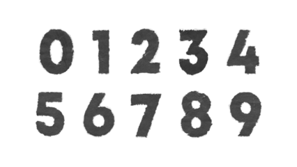 Torn Paper PNG numbers with black folded texture and white paper edges on transparent background