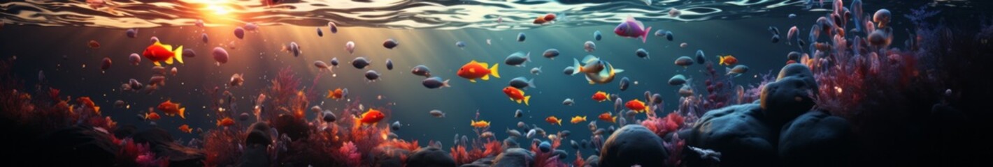 Fototapeta na wymiar a group of fish swimming in water