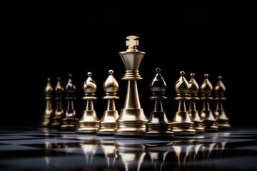 In the battlefield of intellect, the king stands commanding and victorious among the chess pieces.