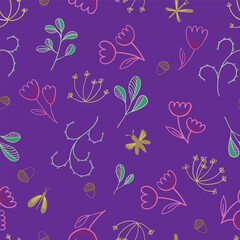 Vector fall seamless pattern. Autumn forest background for fabric, wallpaper and wrapping paper