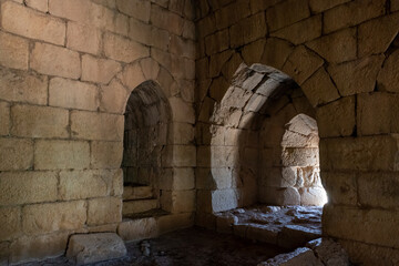 Inner  room with loophole in tower of the medieval fortress of Nimrod - Qalaat al-Subeiba located near the border with Syria and Lebanon in the Golan Heights, in northern Israel