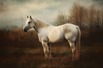 Obraz na płótnie Canvas a white horse standing in a field