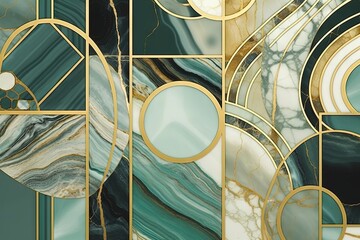 Fond art déco abstrait avec motif géométrique minimaliste, incrustation de mosaïque moderne, texture d'agate de marbre et d'or. IA générative, IA - obrazy, fototapety, plakaty
