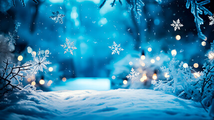 Snowflakes falling on a blue background. Christmas atmosphere