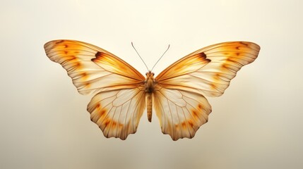  a close up of a butterfly flying in the air with it's wings spread out and it's eyes closed.  generative ai