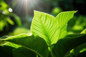 A beautiful fresh green leaf highlighted by sun