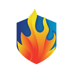 Fire shield logo template design, icon, symbol on white background